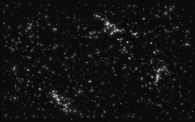 Starry sky background. Star clusters on dark background. Bright constellations and nebula. Many white stars. Infinite universe. Abstract night texture. Vector illustration