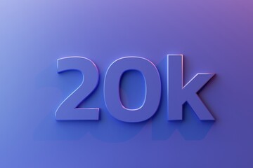 The inscription "20k" on a pink background, 3d render