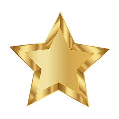 Realistic metallic golden five pointed star icon