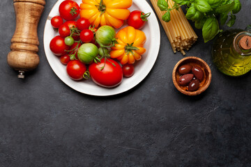 Various colorful garden tomatoes