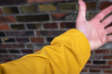 drops on a waterproof jacket with water-repellent impregnation