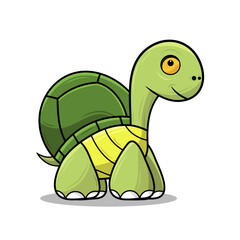 Isolated cute cartoon sea turtle illustration. Tortoise mascot logo.