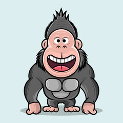 Muscular cute cartoon gorilla. The largest living primates.