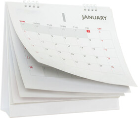 White paper desk calendar flipping page mockup isolated on white background