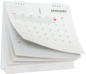 White paper desk calendar flipping page mockup isolated on white background