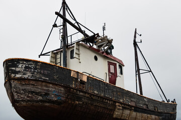 Old Fishing Boat in Renovation on the Harbor of Reykjavik, Capital of Iceland
