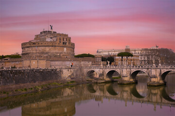 Castel Sant Angelo Mausoleum of Hadrian in Rome Italy, built in ancient Rome, it is now the famous tourist attraction of Italy, Europe