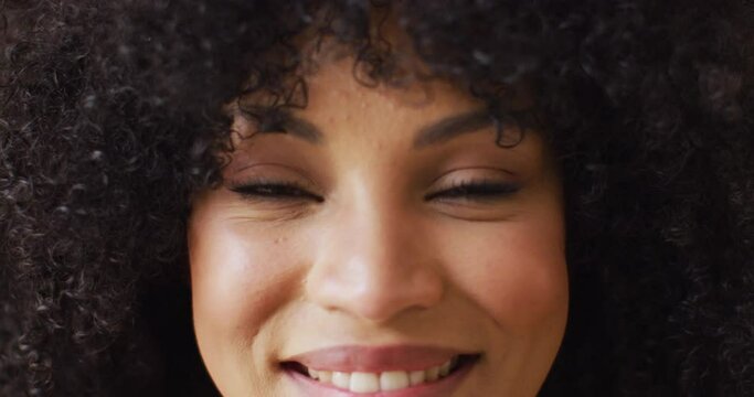 Close up of portrait of african american woman smiling