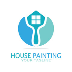 logo icon illustration house paint with a blend of brushes and rollers for house wall paint design, minimalist house, painting, interior, building, property business, wallpaper, vector concept