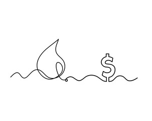 Abstract drop with dollar as line drawing on white background