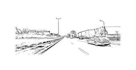 Building view with landmark of Padua is the 
city in Italy. Hand drawn sketch illustration in vector.