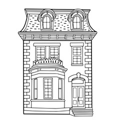 hand drawn two-storey house. Vector doodle style building for coloring page