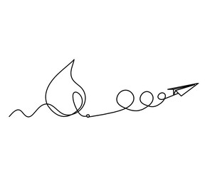Abstract drop with paper plane as line drawing on white background