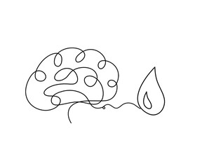 Abstract drop with brain as line drawing on white background