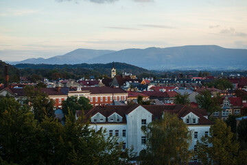 Cesky Tesin panorama during sunset in Czechia