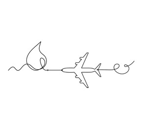 Abstract drop with plane as line drawing on white background