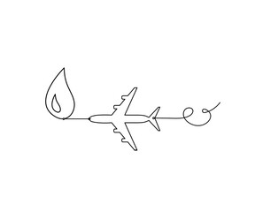 Abstract drop with plane as line drawing on white background