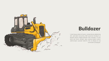 isolated bulldozer. heavy equipmet rough drawing with editable copy space vector illustration.