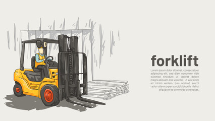 isolated forklift. heavy equipmet rough drawing with editable copy space vector illustration.