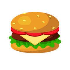 Stylized hamburger or cheeseburger. Fast food food. Vector illustration. Isolated on transparent background