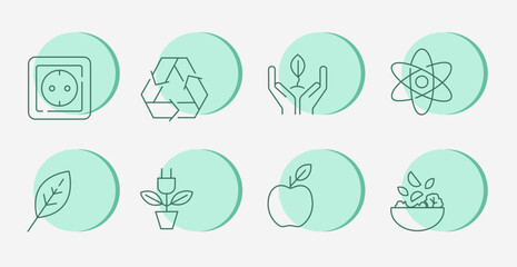 Vector line icon set with mint circles.