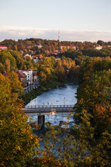 Autumn landscape of Cieszyn town with a river in southern Poland
