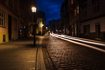 Cieszyn old town center long exposure at night