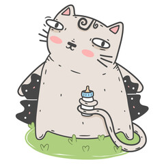 A funny cat and cute black kittens