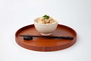 鶏ごぼう 混ぜご飯 白背景