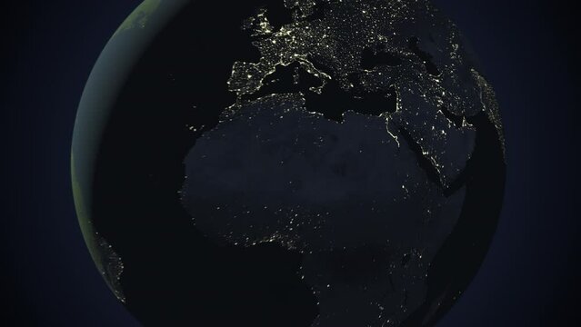 Seamless looping animation of the earth at night zooming in to the 3d map of Cyprus with the capital and the biggest cites in 4K resolution