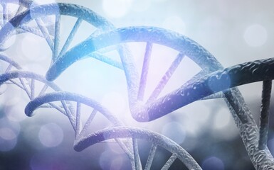 DNA hologram on background, biotechnology and genetic concept. Multiexposure