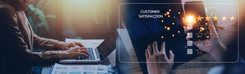 Customer review satisfaction feedback survey concept, User give rating to service experience on...
