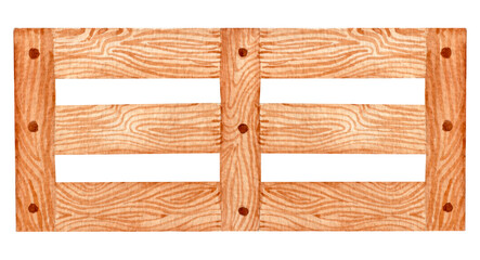 Watercolor border, brown wooden farm fence on white background. Fow varios decor, products and etc.