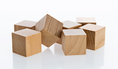 Stacks of wood blocks on white background