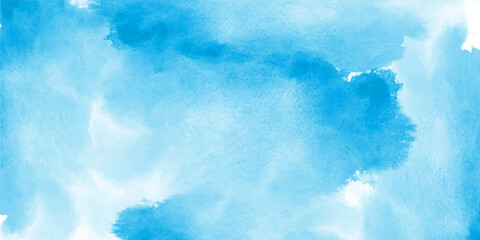 Watercolor background in blue and white painting with cloudy distressed texture grunge,