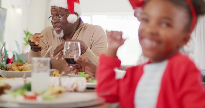 Portrait of happy african american family having christmas dinner