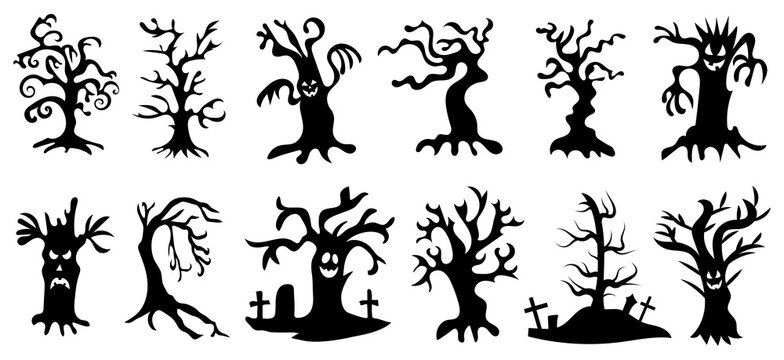 Silhouettes of trees collection Halloween concept. Vector illustration.