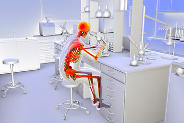 Laboratory worker with highlighted skeleton, conceptual 3D illustration