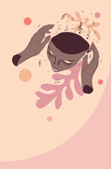 Girl head with music notes top view