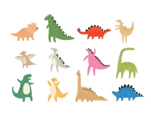 Behang Dinosaurussen Cute dinosaur set. Collection with funny dinosaurs characters. Vector cartoon illustration.