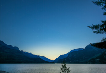 Falling Stars in a star filled skjy over Buttle Lake in Strathcona Provincial Park on Vancouver...