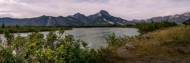 Sunset on the Athabasca river in Jasper National Park in Canada