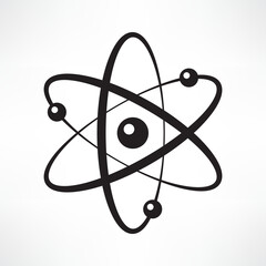 Atom vector icon on white background. Black molecule symbol isolated. Flat logotype