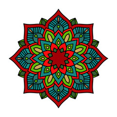 Color mandala vector illustration template, Isolated hand-drawn doodle mandala, Ethnic mandala with colorful tribal ornament.