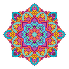 Color mandala vector illustration template, Isolated hand-drawn doodle mandala, Ethnic mandala with colorful tribal ornament.