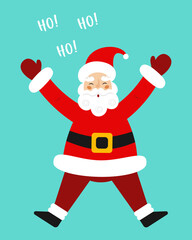 Christmas cartoon illustration of jumping Santa Claus. Winter holidays theme. Vector illustration in flat style.