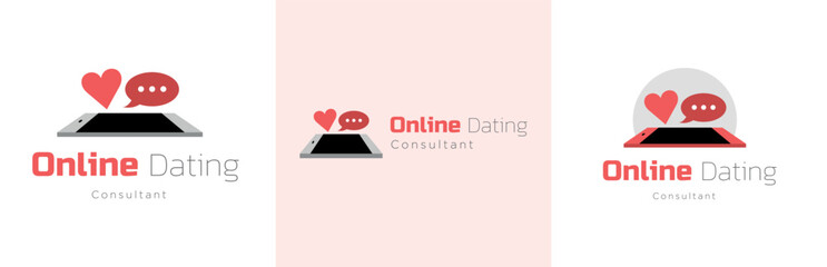 Dating consultancy logo design set, relationship support business symbol, romantic couple emblem concept, social network advice, love app, editable commercial logotype, virtual application branding