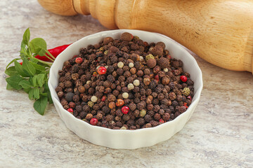 Peppercorn mix heap in the bowl