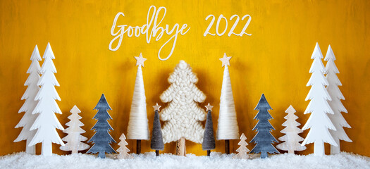Banner, Christmas Trees, Snow, Yellow Background, Goodbye 2022