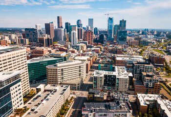 Denver cityscape aerial view of the Colorado state capital USA